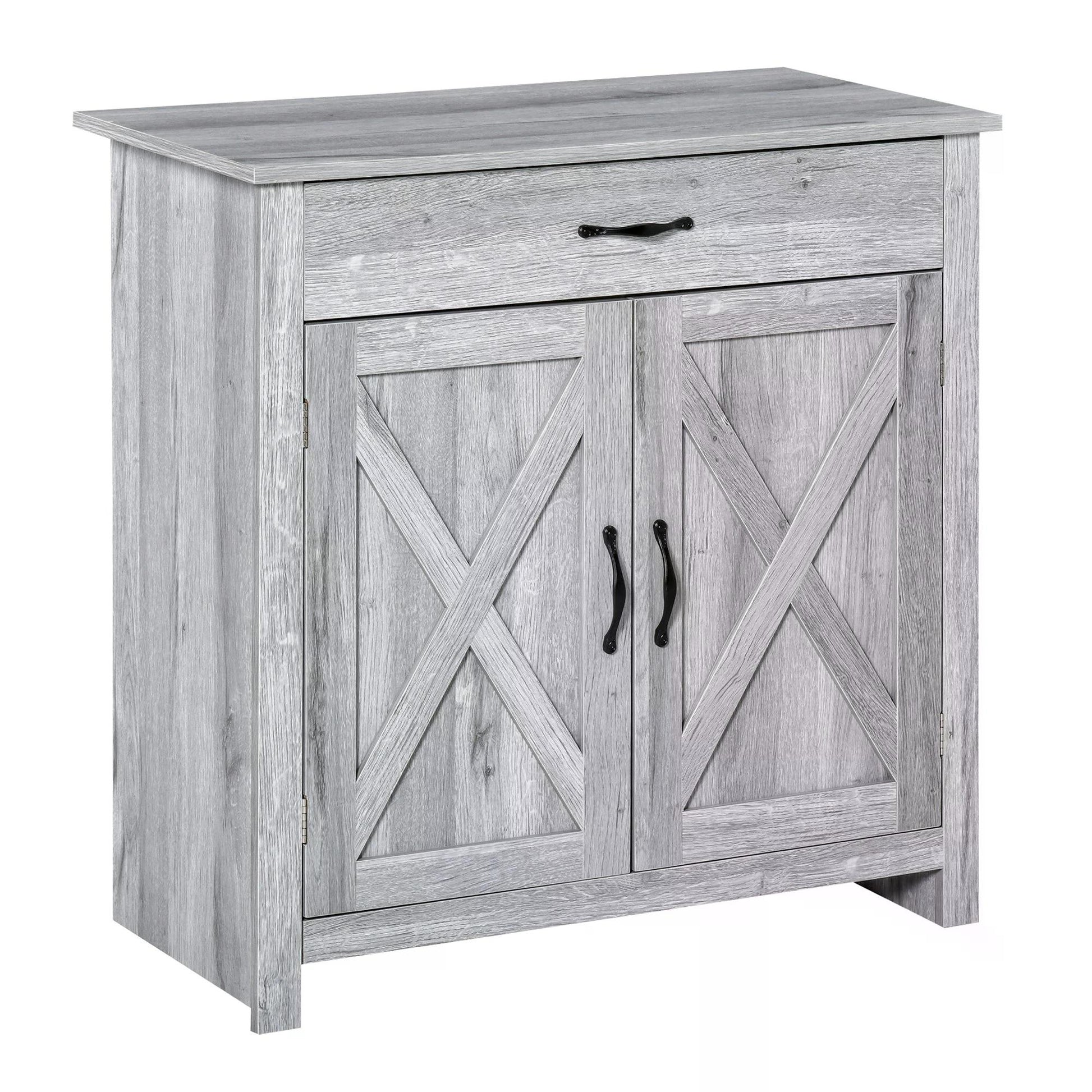 HOMCOM Farmhouse Barn Door Sideboard Storage Cabinet Coffee Bar for LIVING Room â€“ Grey Grain