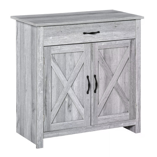 HOMCOM Farmhouse Barn Door Sideboard Storage Cabinet Coffee Bar for LIVING Room â€“ Grey Grain