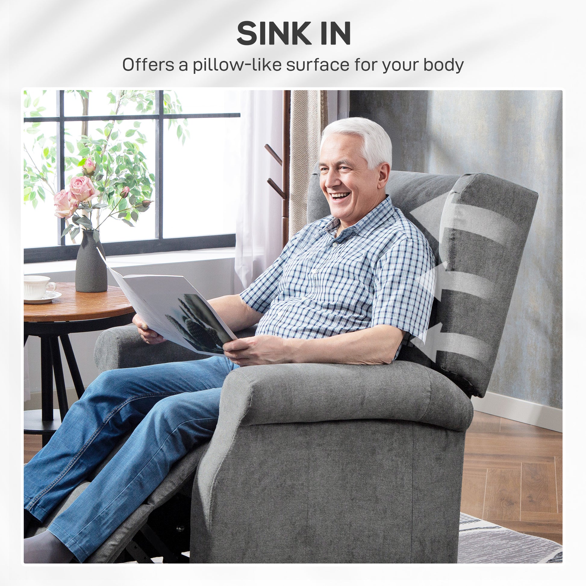 HOMCOM Power Lift Recliner Armchair, Electric Lift Chair for Elderly, Fabric Riser and Reclining Chair with Remote Control, Side Pockets, Extended Footrest, for Living Room, Charcoal Grey