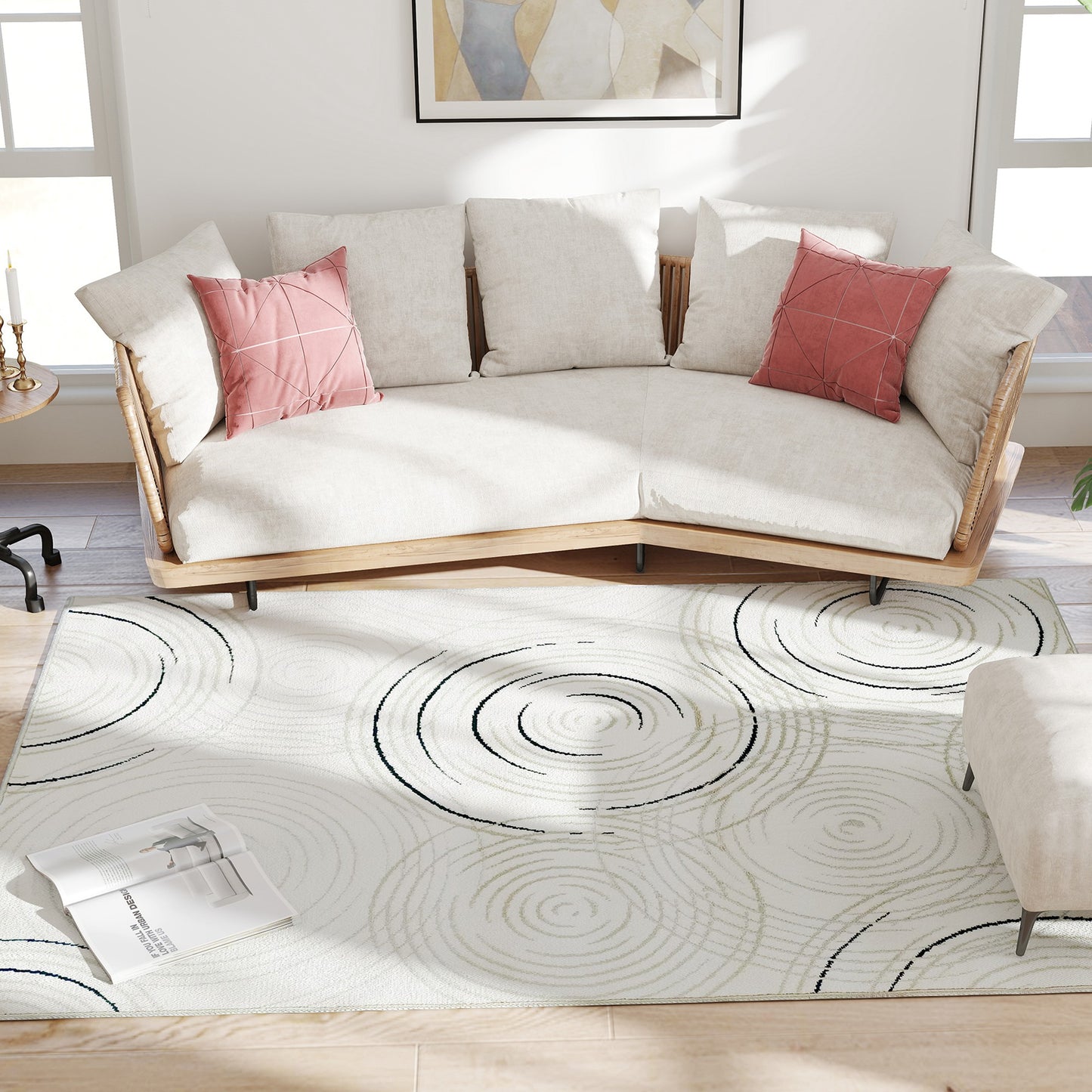 HOMCOM Modern Area Rug, Swirl Pattern Machine Washable Rug, Allergy-Friendly Floor Carpet for Living Room, Bedroom, Dining Room, Home Office, 230 x 160 cm, Cream White