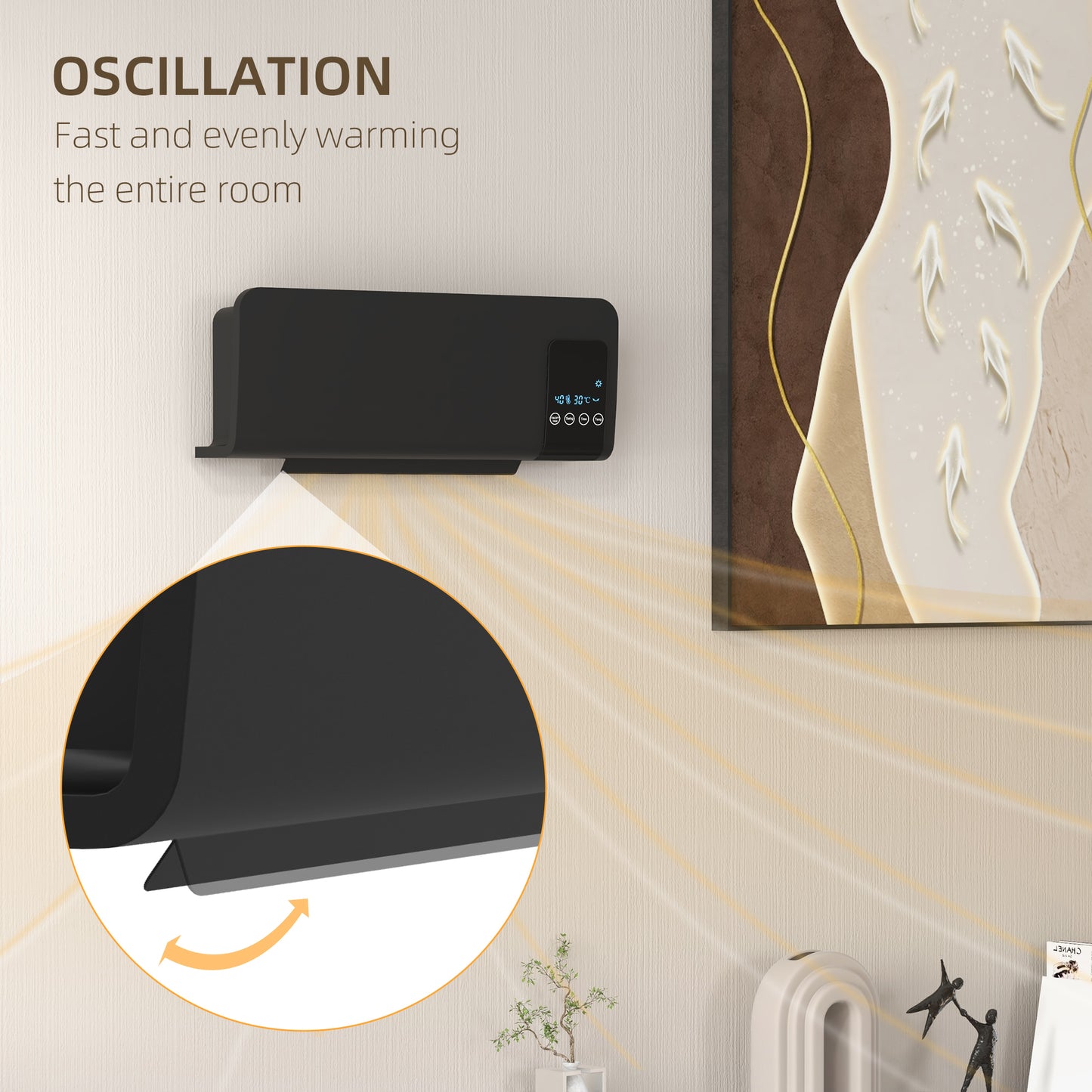 HOMCOM 2000W Wall Mounted Heater, 18-45Â°C Temperature, Black