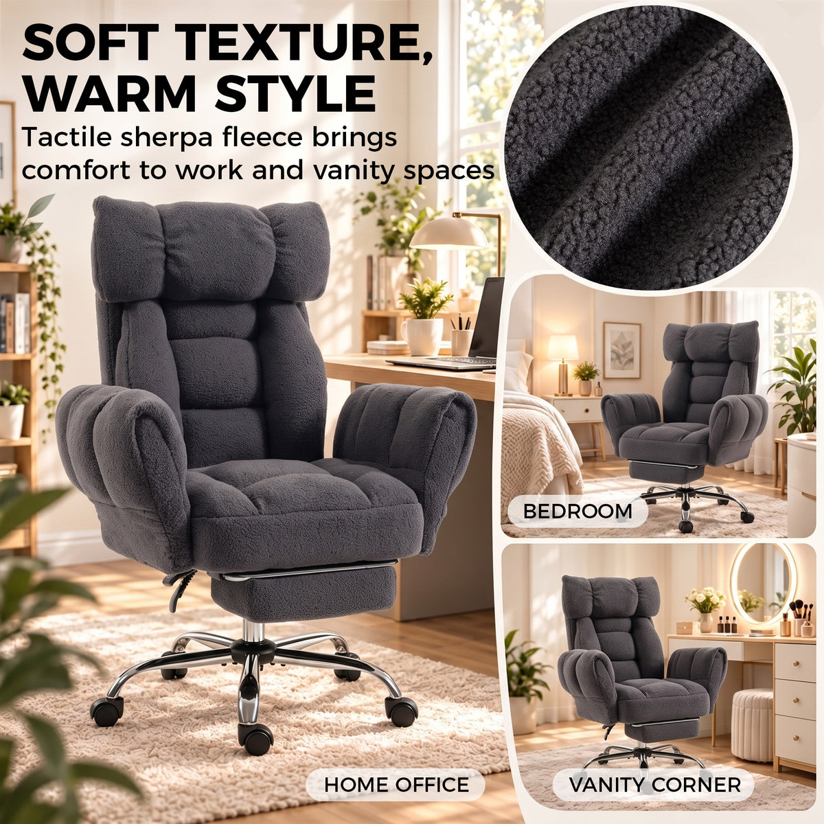 HOMCOM Criss Cross Office Chair with Flip-Up Armrests, Reclining Desk Chair with Wide Seat, Footrest, Wheels, Dark Grey