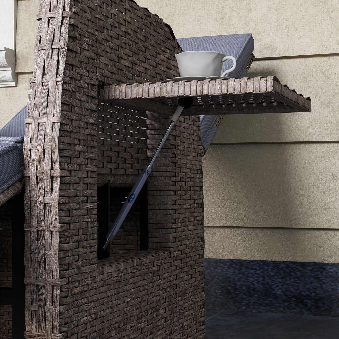 Outsunny 148Â° Reclining Rattan Garden Armchair, with Footrest - Brown/Grey