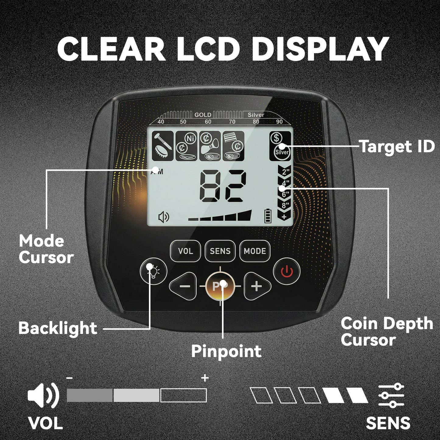 Outsunny Metal Detector for Adults, IP68 Waterproof Search Coil with LCD Display, 5 Modes Gold Detector with Carry Bag, Shovel