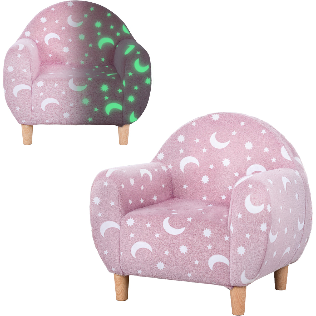 AIYAPLAY Kids Armchair, Glow in the Dark Chair with Star Design for Bedroom, Playroom, Kids Room, Pink Default Title