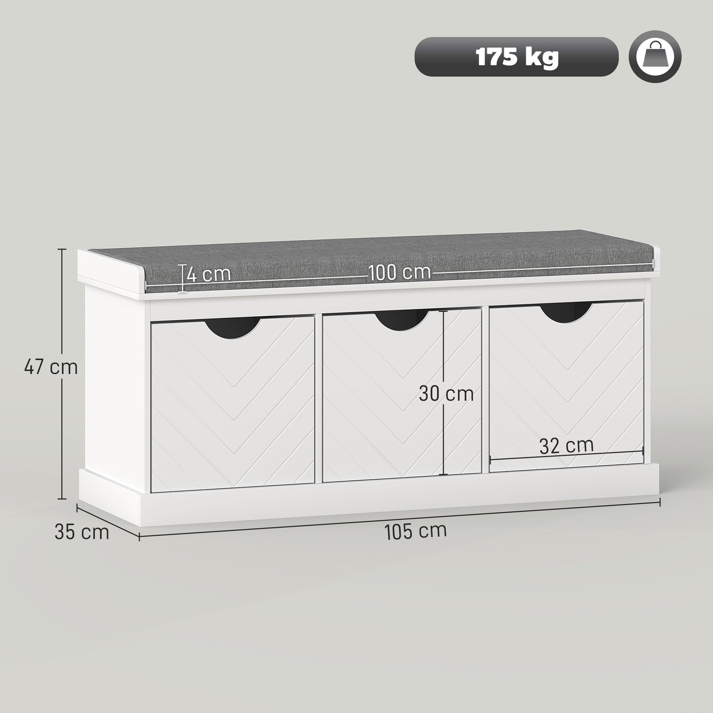 HOMCOM Three-Drawer Shoe Bench, with Seat - White