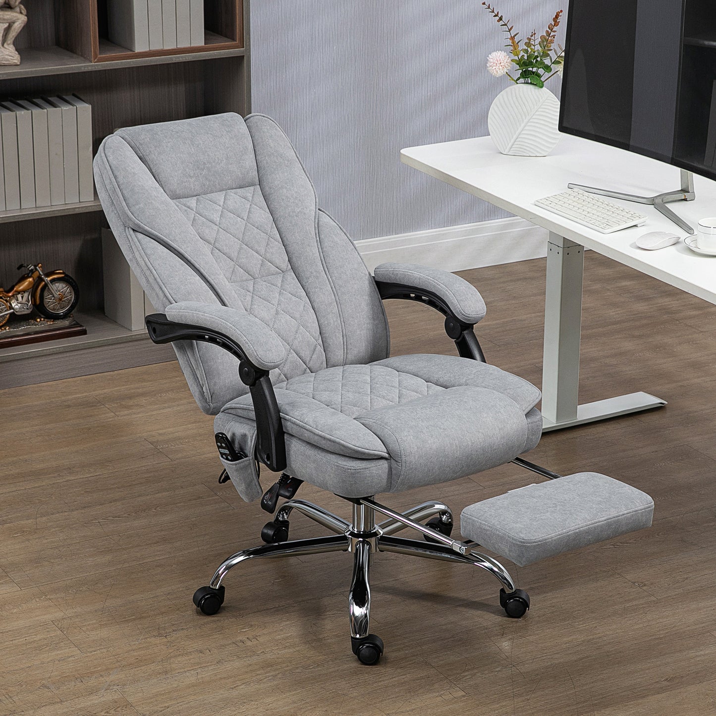 Vinsetto Massage Office Chair, Heated Reclining Computer Chair with Adjustable Height and Footrest, Grey