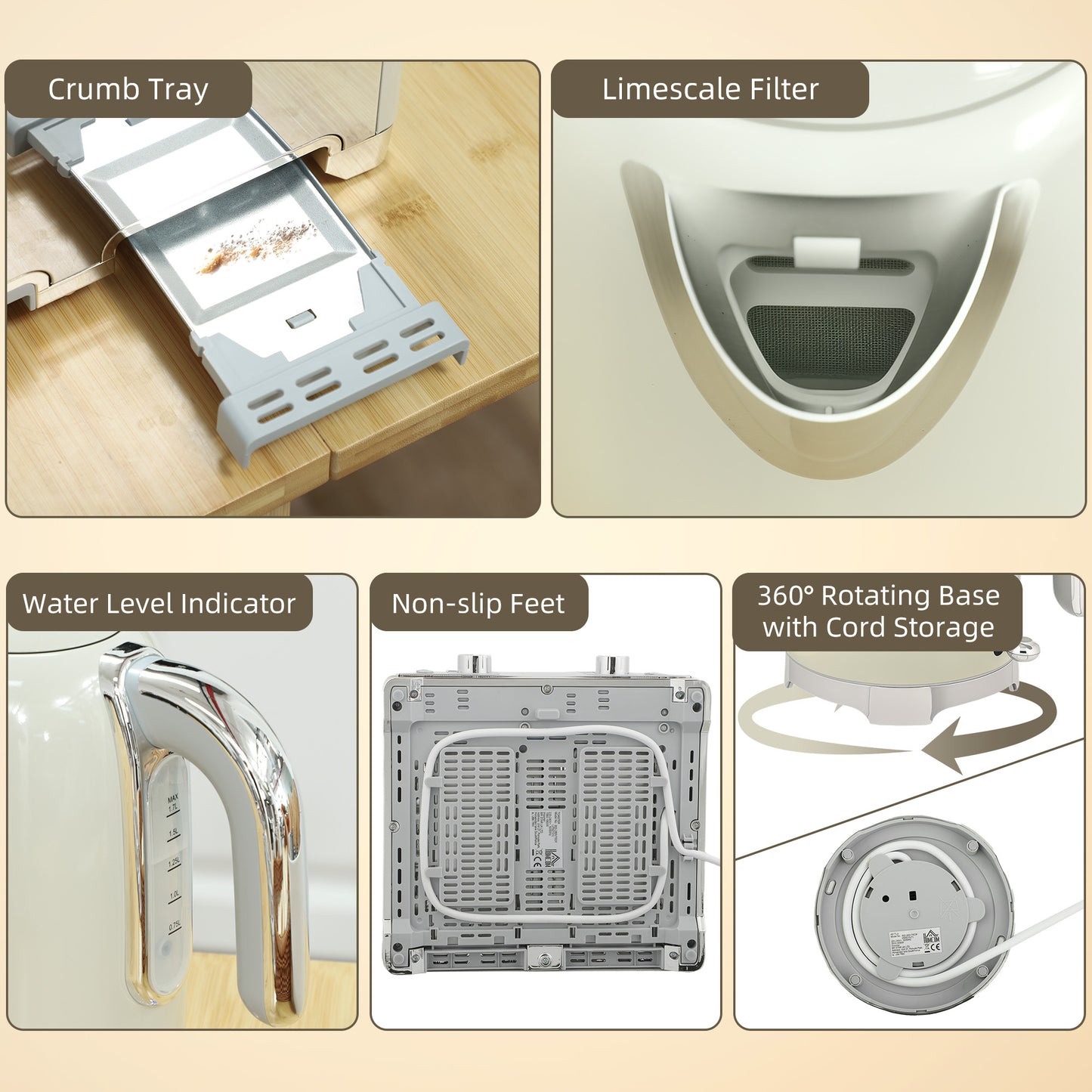 HOMCOM Retro 3000W Kettle and Toaster Set - Grey