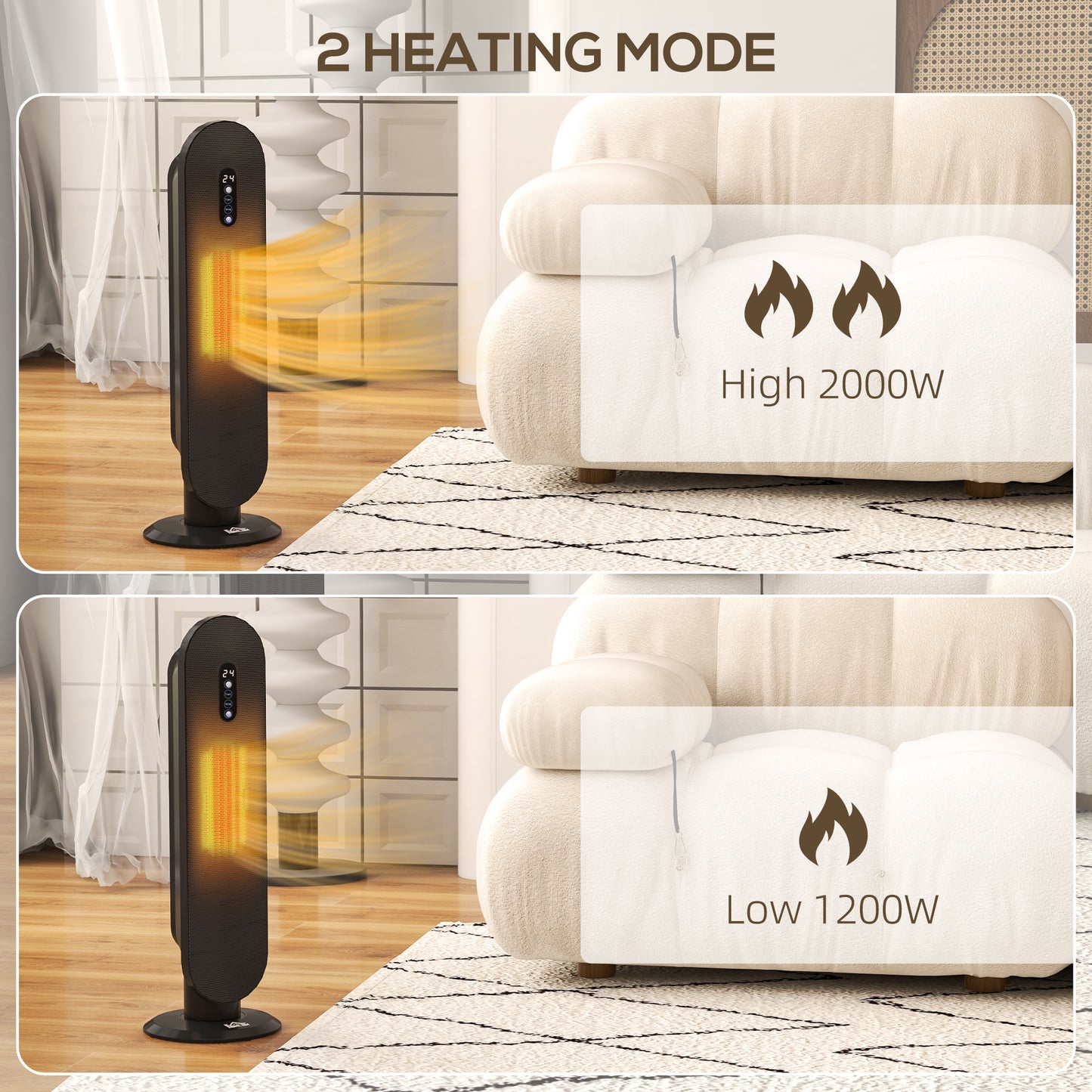 HOMCOM 45Â° Oscillating Ceramic Space Heater, with Remote - Black