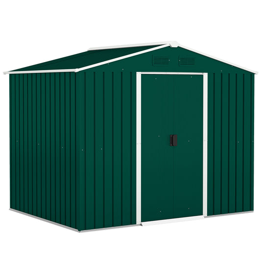 Outsunny 7.7 x 5.7ft Metal Garden Shed with Vents and Lockable Sliding Doors, Waterproof Galvanised Patio Outdoor Tool Storage Shed, Green