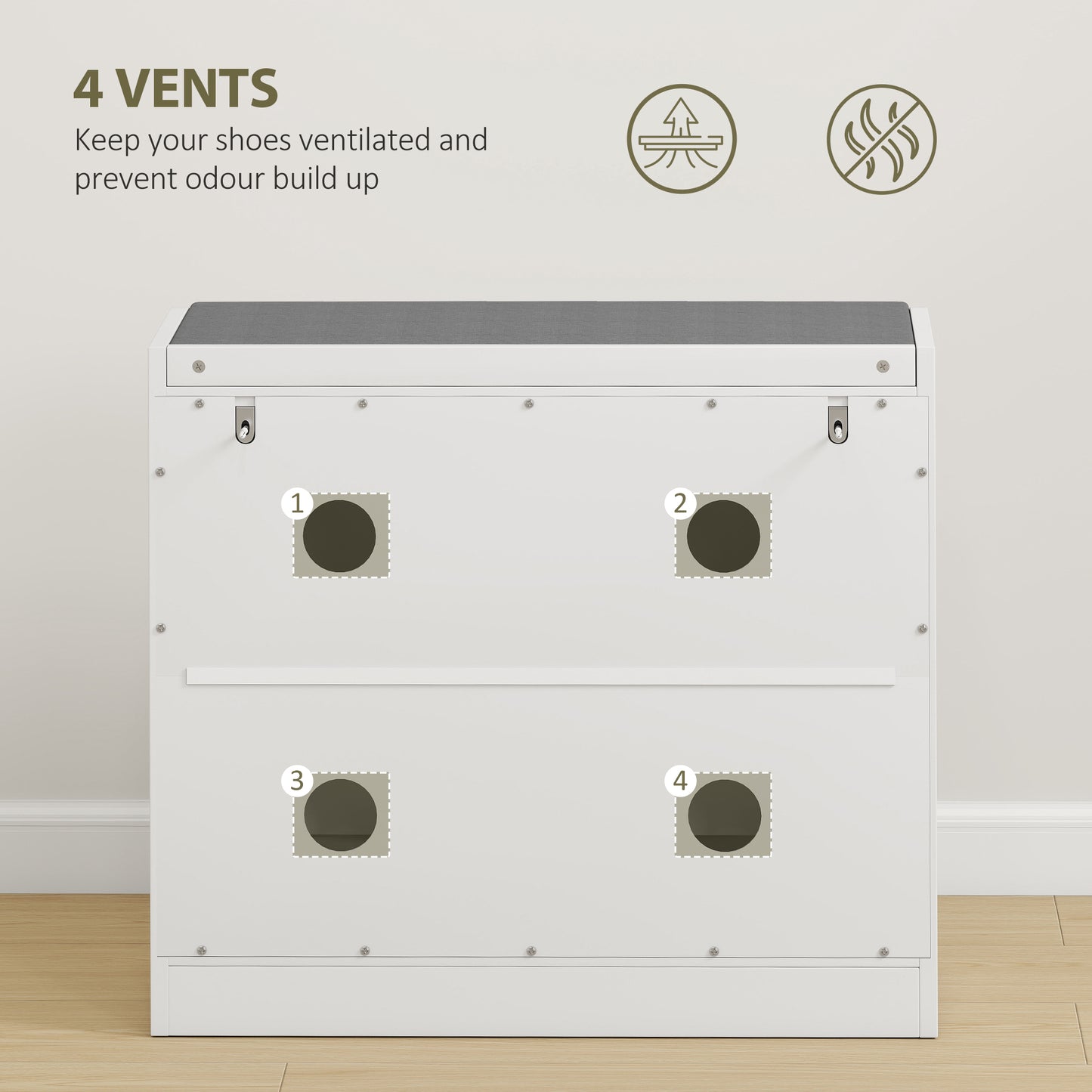 HOMCOM Shoe Storage with Seat, Upholstered Entryway Bench, Shoe Bench with 1 Flip Drawer and 4 Vents for 5 Pairs of Shoes