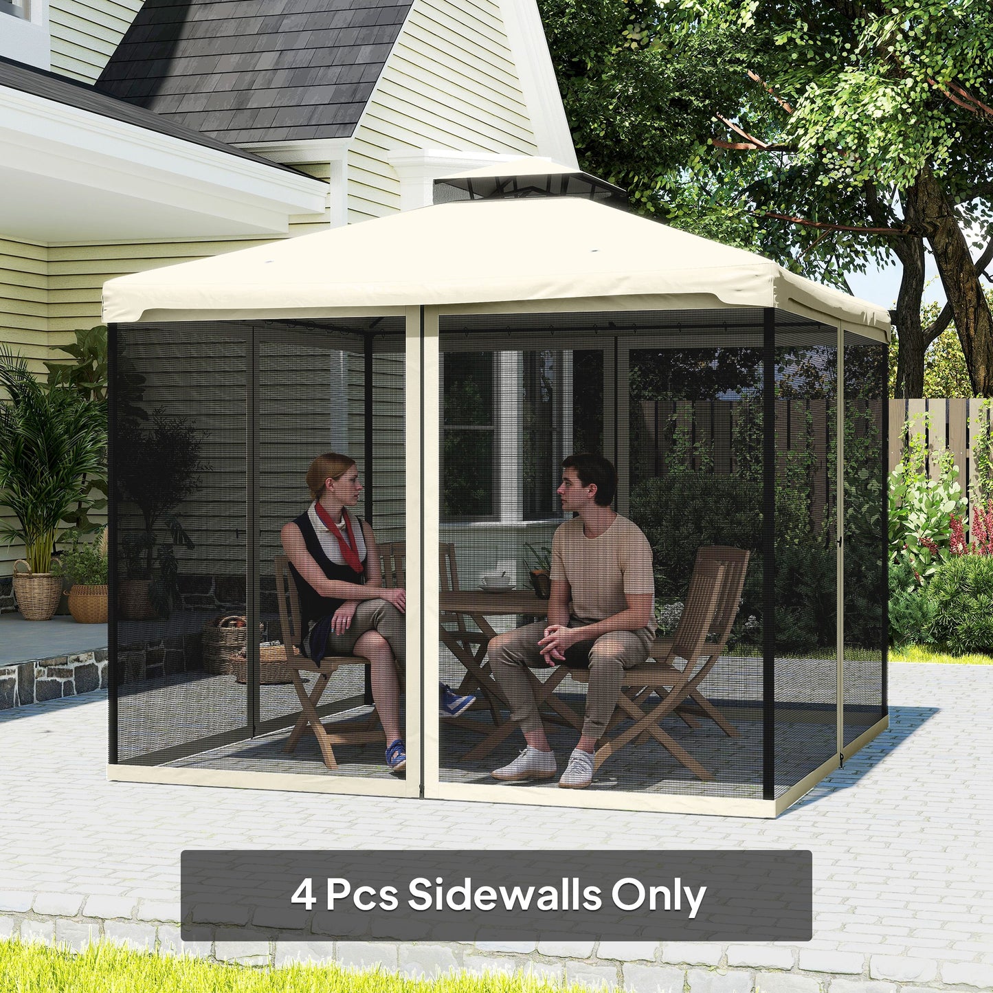 Outsunny 302 x 207cm Universal Replacement Mesh Sidewall Netting for Patio Gazebos and Canopy Tents, (Sidewall Only) Beige