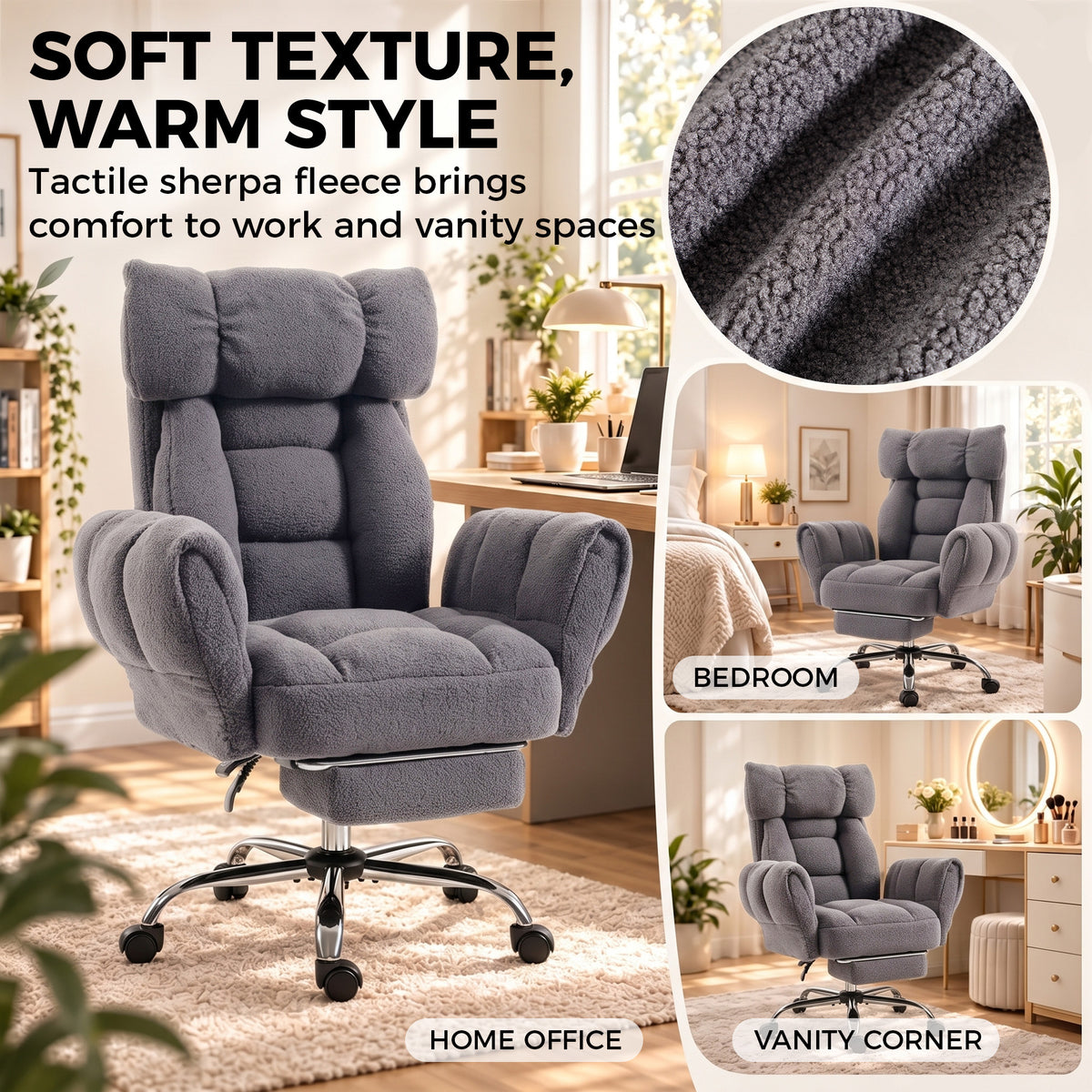 HOMCOM Criss Cross Office Chair with Flip-Up Armrests, Reclining Desk Chair with Wide Seat, Footrest, Wheels, Grey
