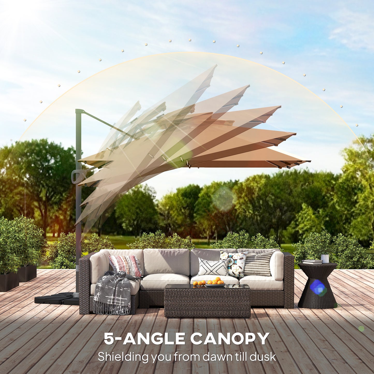 Outsunny Multi-Angle LED Light Parasol Umbrella - Khaki