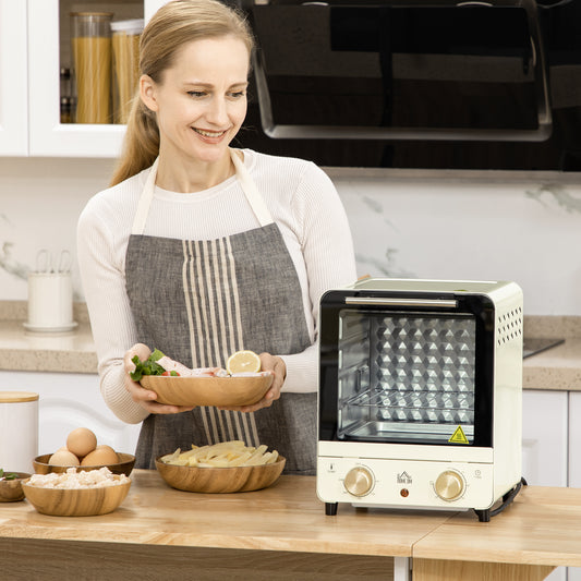 HOMCOM Mini Oven, 15 Litres Electric Oven and Grill with 60-230â„ƒ Adjustable Temperature, 60 Minute Timer, Include Baking Tray, Wire Rack and Crumb Tray, 1000W, Cream White
