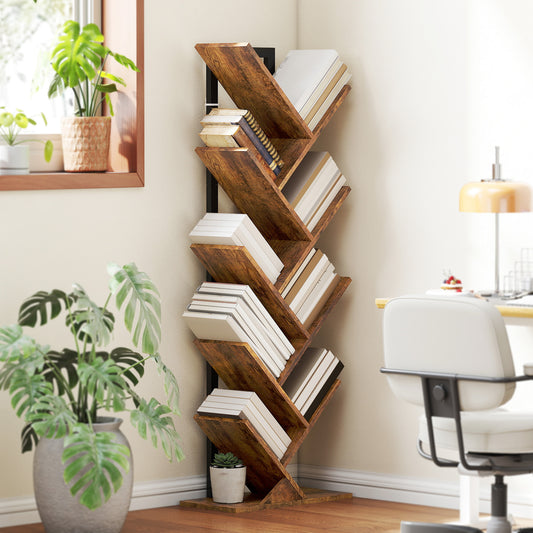HOMCOM Eight-Section Tree Bookcase - Wood-Effect