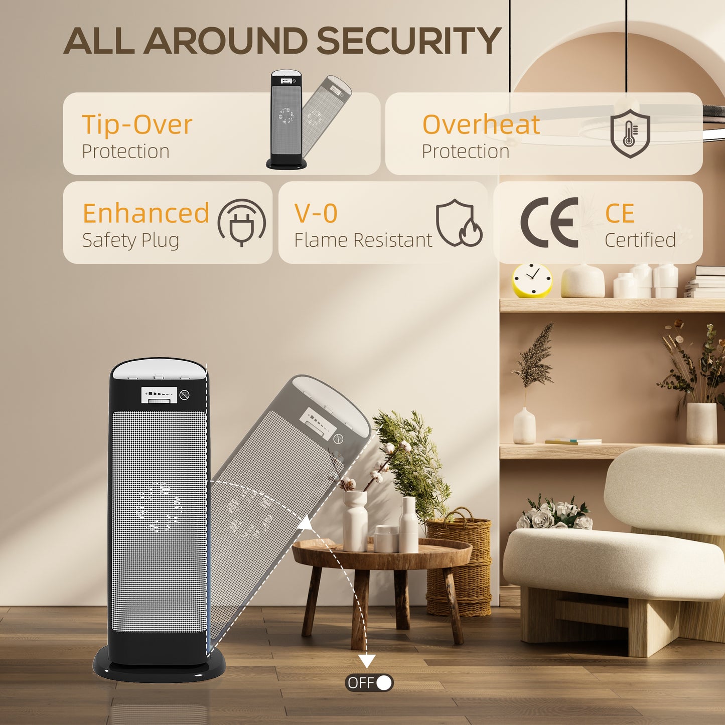 HOMCOM Ceramic Space Heater, 2000W Fan Electric Heater with 4 Modes, Adjustable Thermostat, 55Â° Oscillation, Tip-Over and Overheat Protection for Bedroom, Home Office, Black