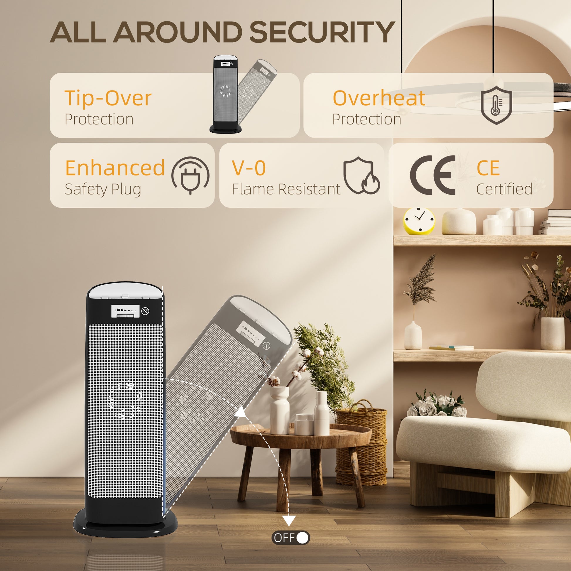 HOMCOM Ceramic Space Heater, 2000W Fan Electric Heater with 4 Modes, Adjustable Thermostat, 55Â° Oscillation, Tip-Over and Overheat Protection for Bedroom, Home Office, Black