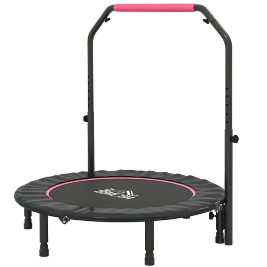 HOMCOM 45" Foldable Mini Fitness Trampoline, with Adjustable Foam Handle, Pink