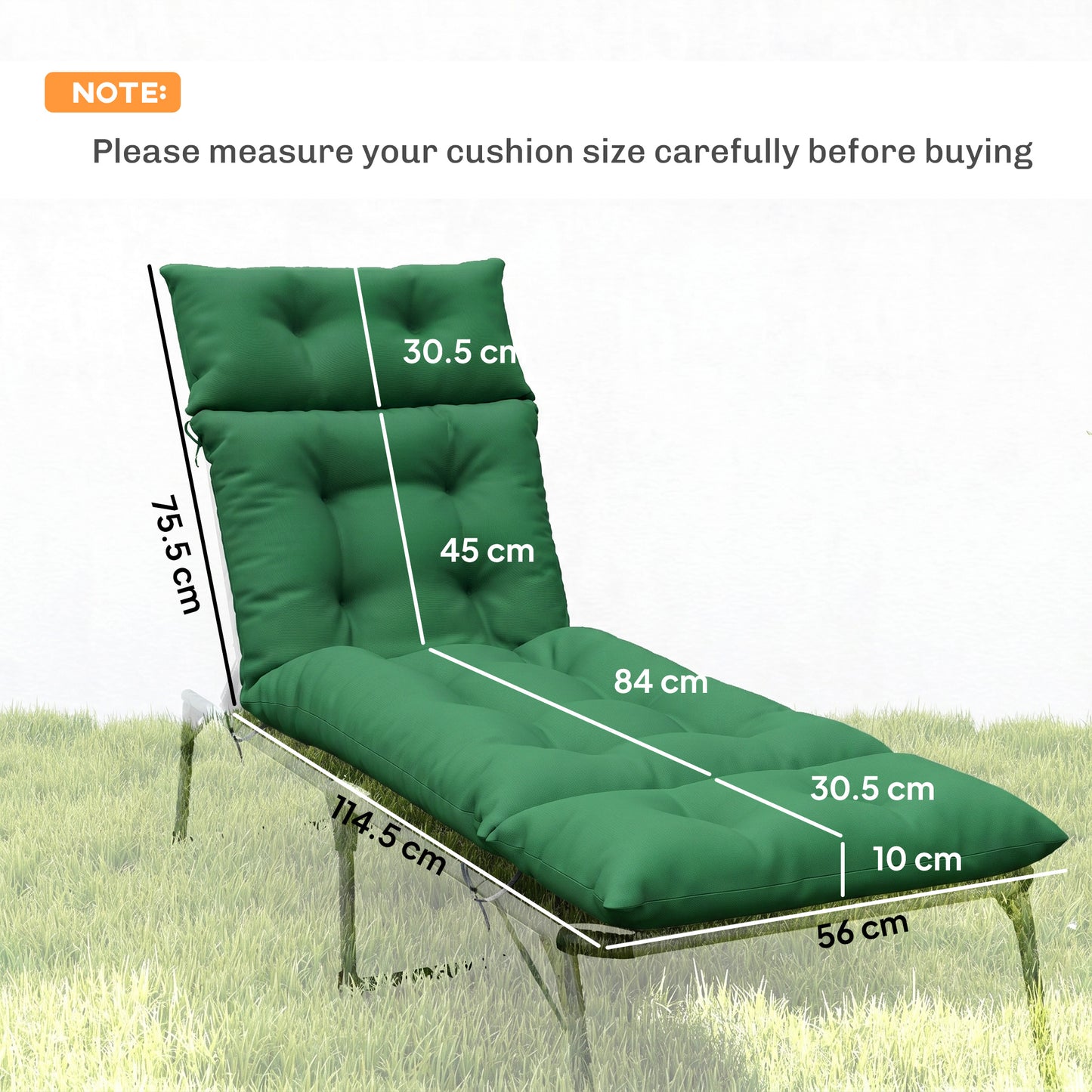 Outsunny Set of Two 190 x 56cm Sun Lounger Cushions - Green