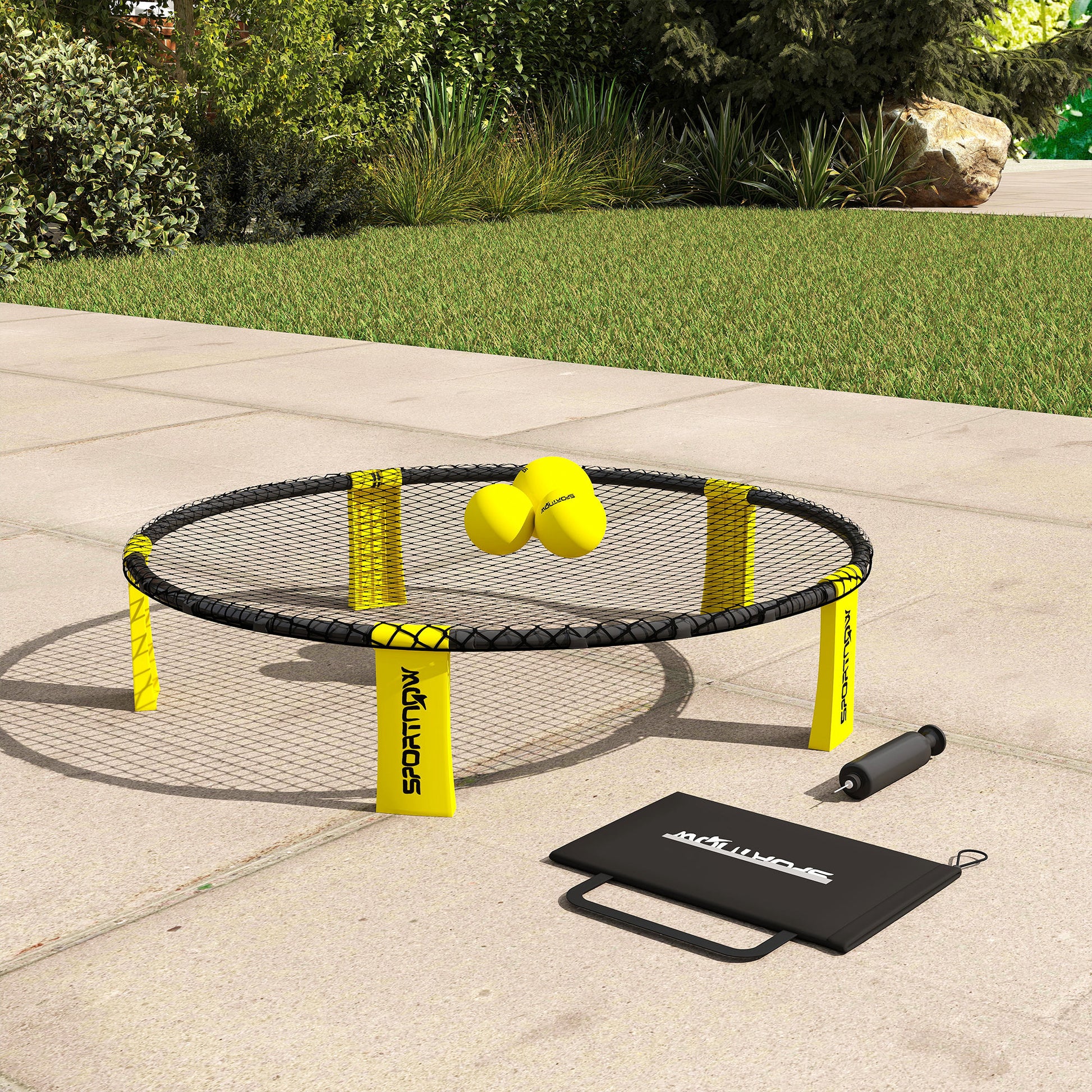 SPORTNOW Spike Game Set, Mini Beach Games Set with Net, 3 Balls and Ball Pump, Portable with Carrying Bag for Outdoor Team Sports, Yellow - LiamsBargains.co.uk
