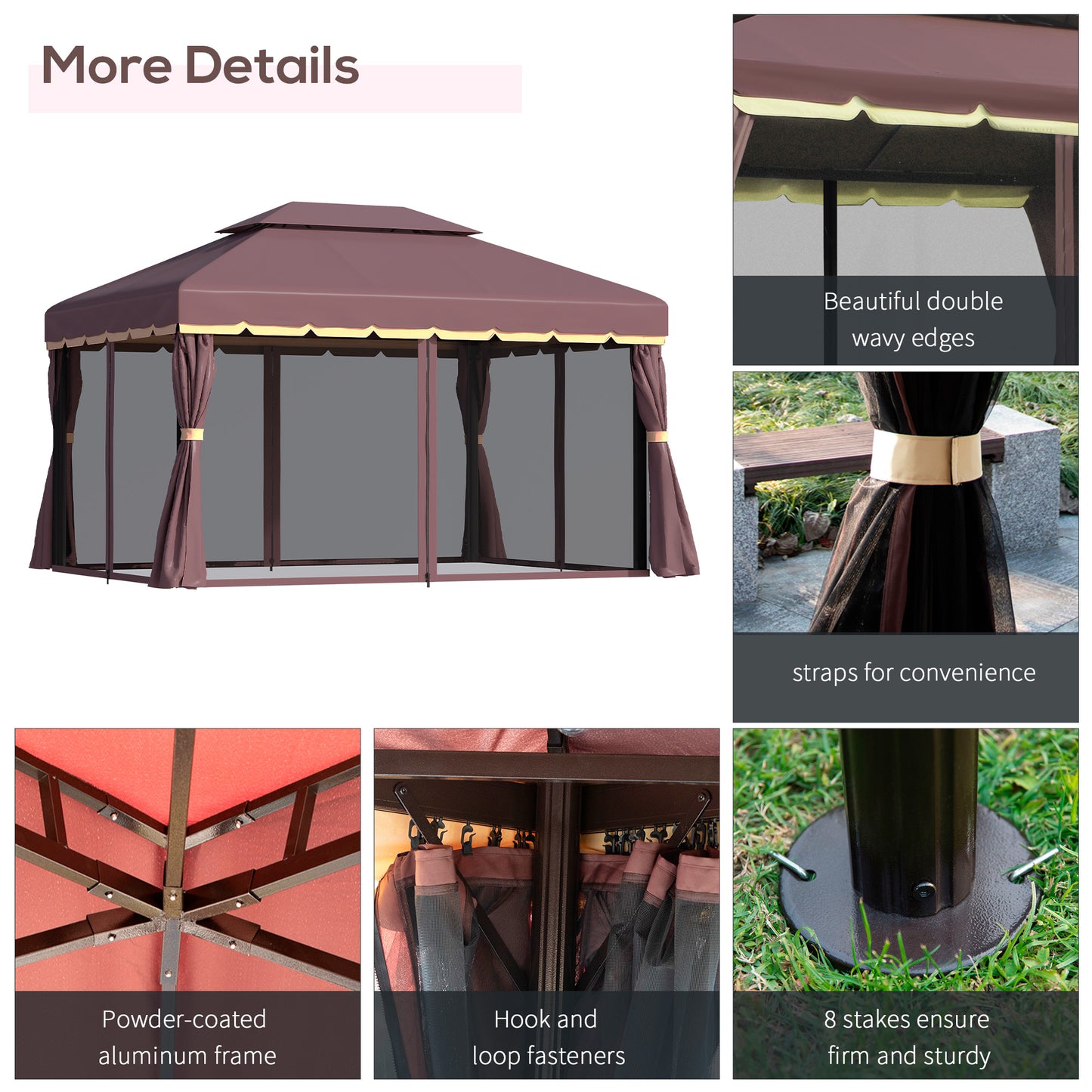 Outsunny 3 x 4m Aluminium GardenÂ Gazebo, Marquee Canopy Shelter Pavilion Party Tent with Nets and Curtains for Garden and Deck, Coffee