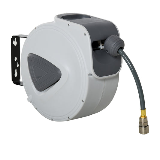 DURHAND Retractable Air Hose Reel, Wall Mount Auto Rewind Hose- Reel, 15m+ 140cm Diameter 3/ 8" 9.5mm, Connector 1/ 4" BSP, Grey