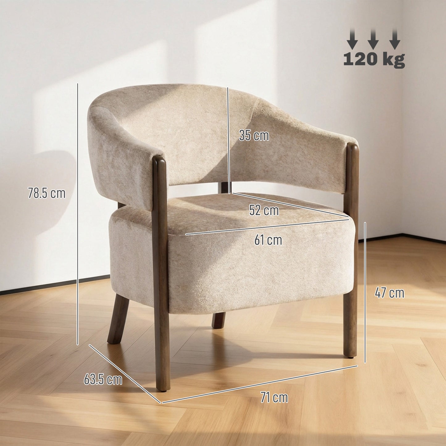 HOMCOM Accent Chair, Chenille Upholstered Tub Chair with Wide Seat, Solid Wood Frame and Legs, Comfy Armchair, Beige