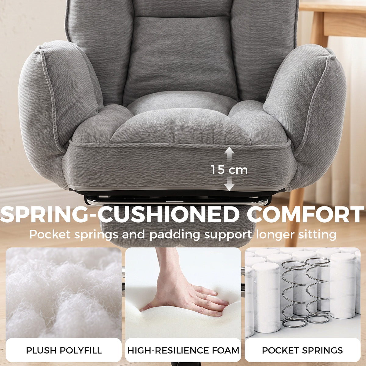 HOMCOM Executive Office Chair Height Adjustable Desk Chair Reclining Flip-up Armrest Footrest, Grey
