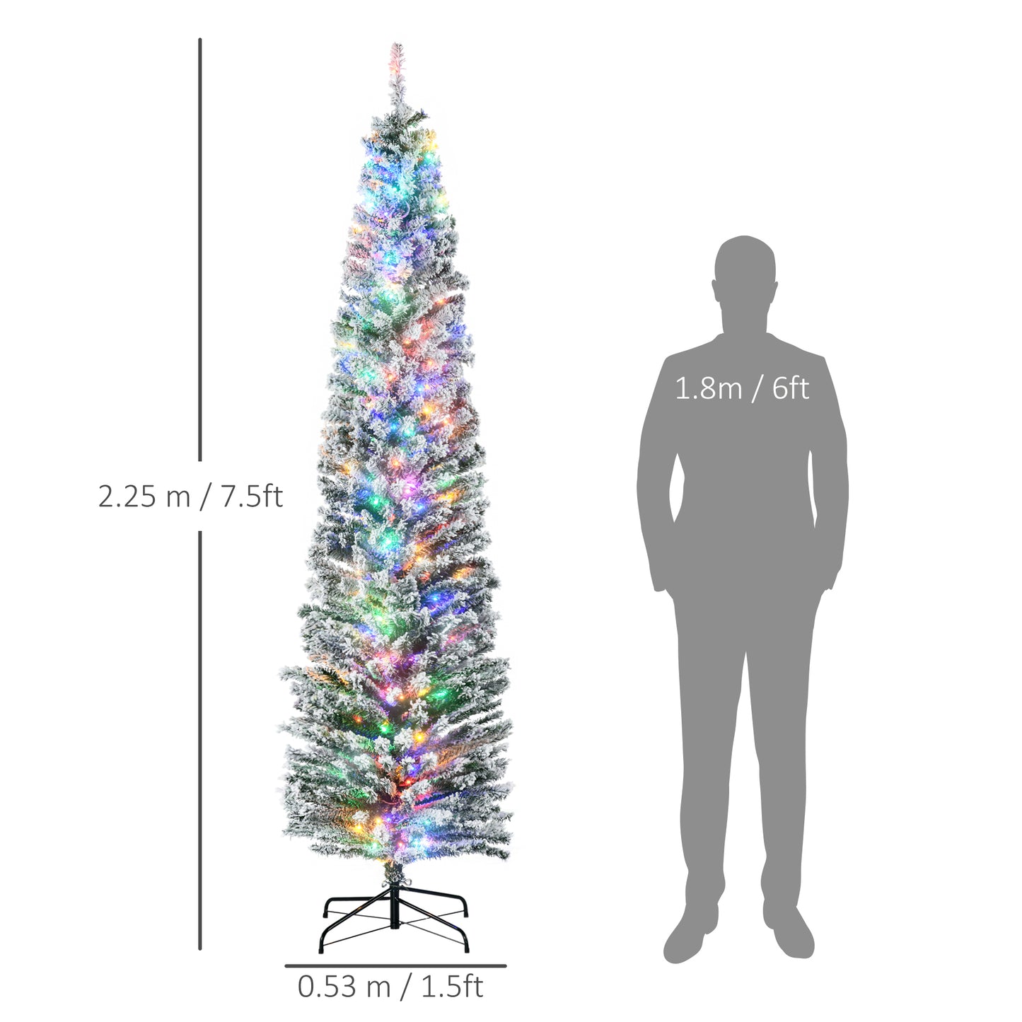 HOMCOM 7.5' Artificial Prelit Christmas Trees Holiday DÃ©cor with Colourful LED Lights, Flocked Tips, Berry, Pine Cone