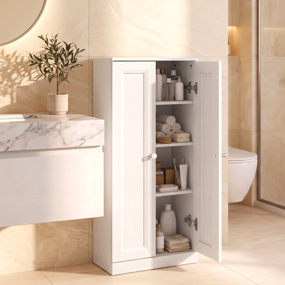 HOMCOM Narrow Bathroom Cabinet, Slim Storage Cabinet with 2 Doors & 4 Tiers, Freestanding Narrow Cupboard