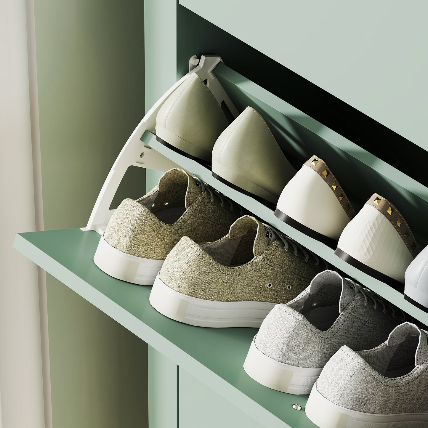 HOMCOM Modern Three-Drawer Shoe Cabinet - Green