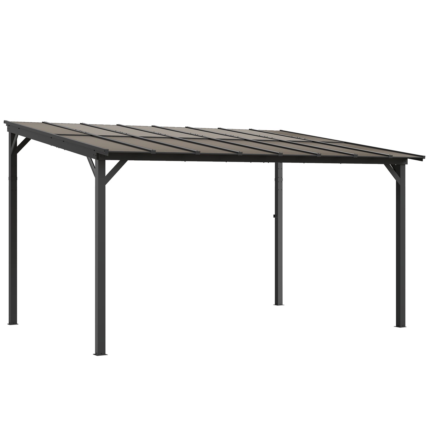 Outsunny 3 x 4.3 m Lean to Pergola with UPF 50+ Waterproof Polycarbonate Roof, Wall-Mounted or Free Standing Hardtop Roof Garden Metal Pergola Gazebo, Heavy Duty Outdoor Sun Shade, Dark Grey