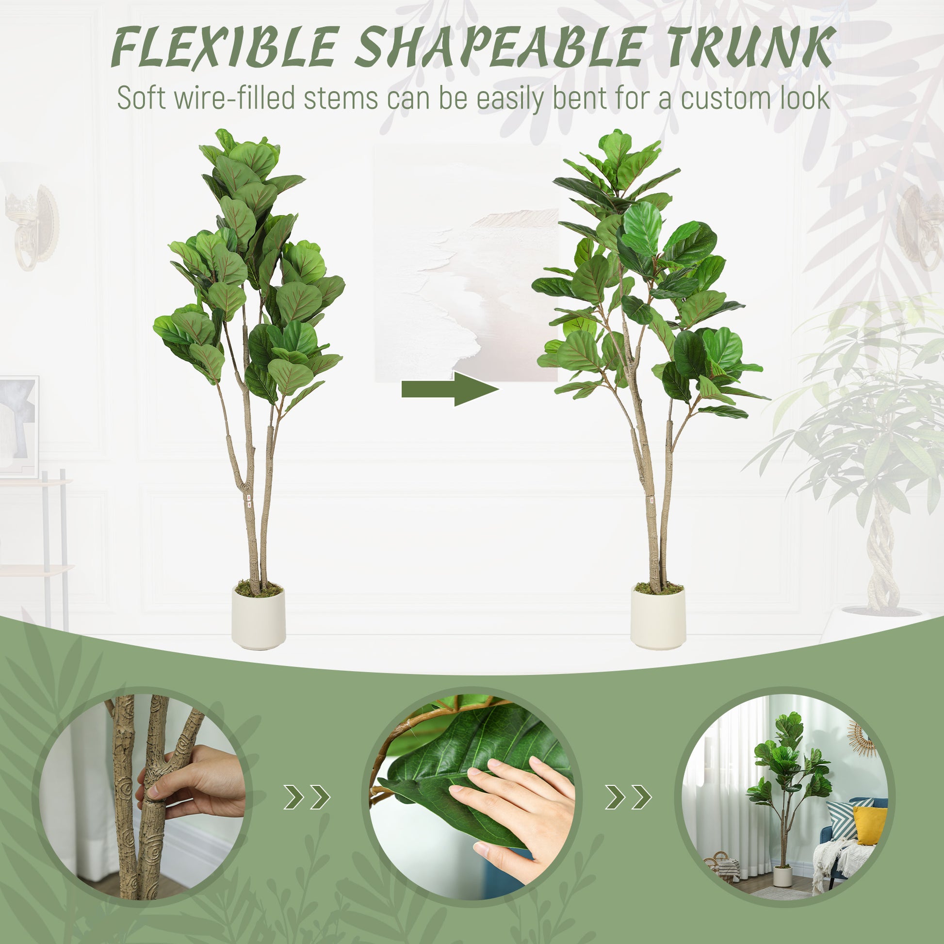 HOMCOM 150cm Artificial Ficus Tree - Green