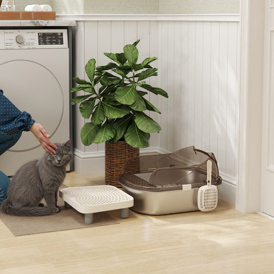 PawHut Stainless Steel Litter Box with Lid, High Wall Sided Enclosure, Pedal, Scoop, Non-Sticky, Anti-Leakage, Easy Cleaning