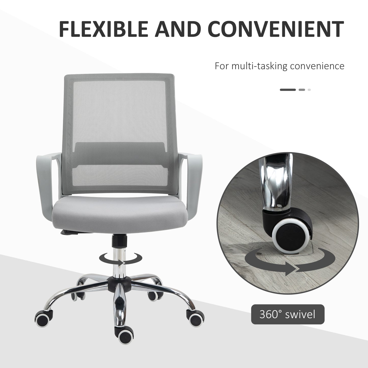 Vinsetto Ergonomic Desk Chair Mesh Office Chair with Adjustable Height Armrest and 360Â° Swivel Castor Wheels Grey