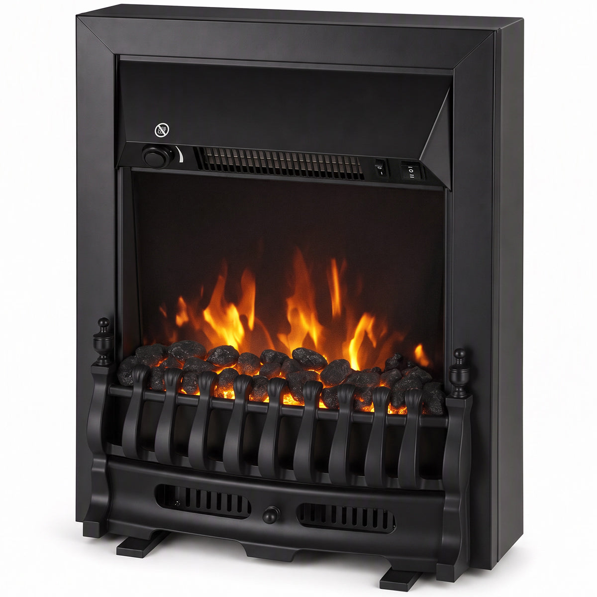 HOMCOM Electric Fireplace Stove Freestanding/ Inset, 1000W/2000W, Electric Fire Heater with LED Flame Effect, Coal Logs, Black Default Title