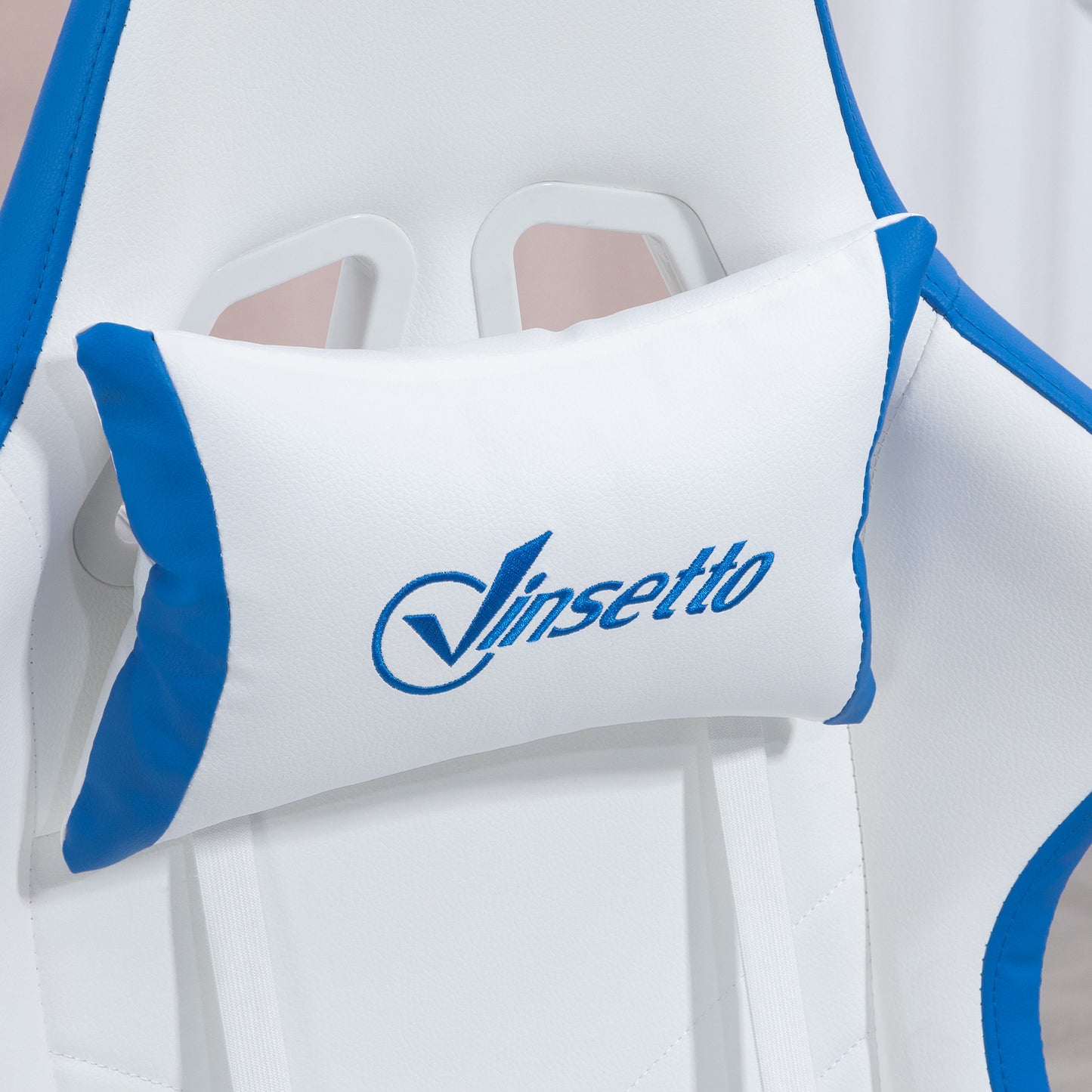 Vinsetto Computer Gaming Chair, PU Leather Office Desk Chair with Footrest, Swivel Wheels, 135Â° Reclining Back, Lumbar Support, Headrest for Home, White and Blue