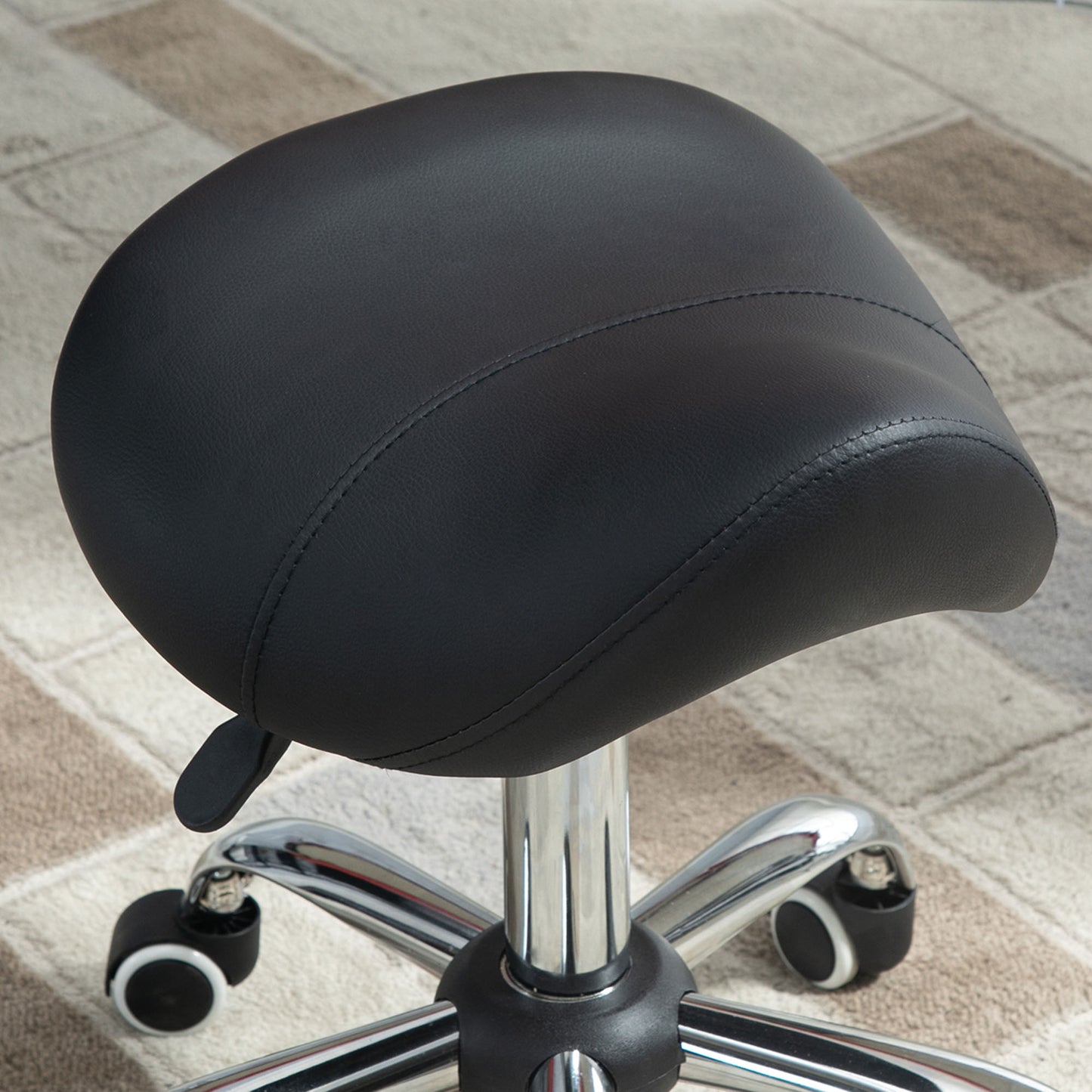 HOMCOM Cosmetic Stool 360Â° Rotate Height Adjustable Salon Massage Spa Chair Hydraulic Rolling Faux Leather Saddle Stool Mobility, Black