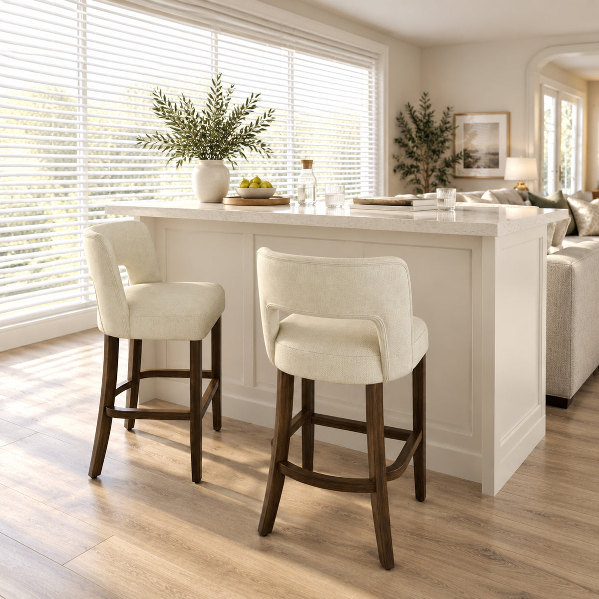 HOMCOM Bar Stools Set of 2, Counter Height Bar Stools with Curved Backrest, for Kitchen Island, Dining Room, Living Room, Beige