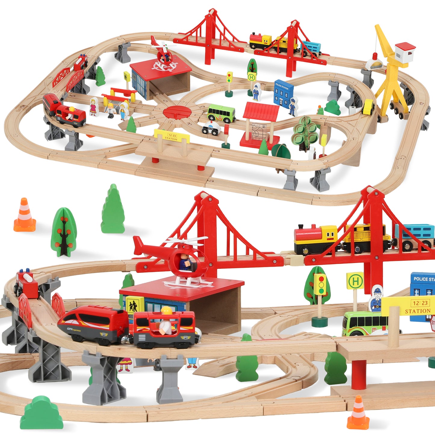 AIYAPLAY 133-Piece Wooden Train Set, Toy Train with Crane, Storage Box, for Kids Ages 3+ Default Title