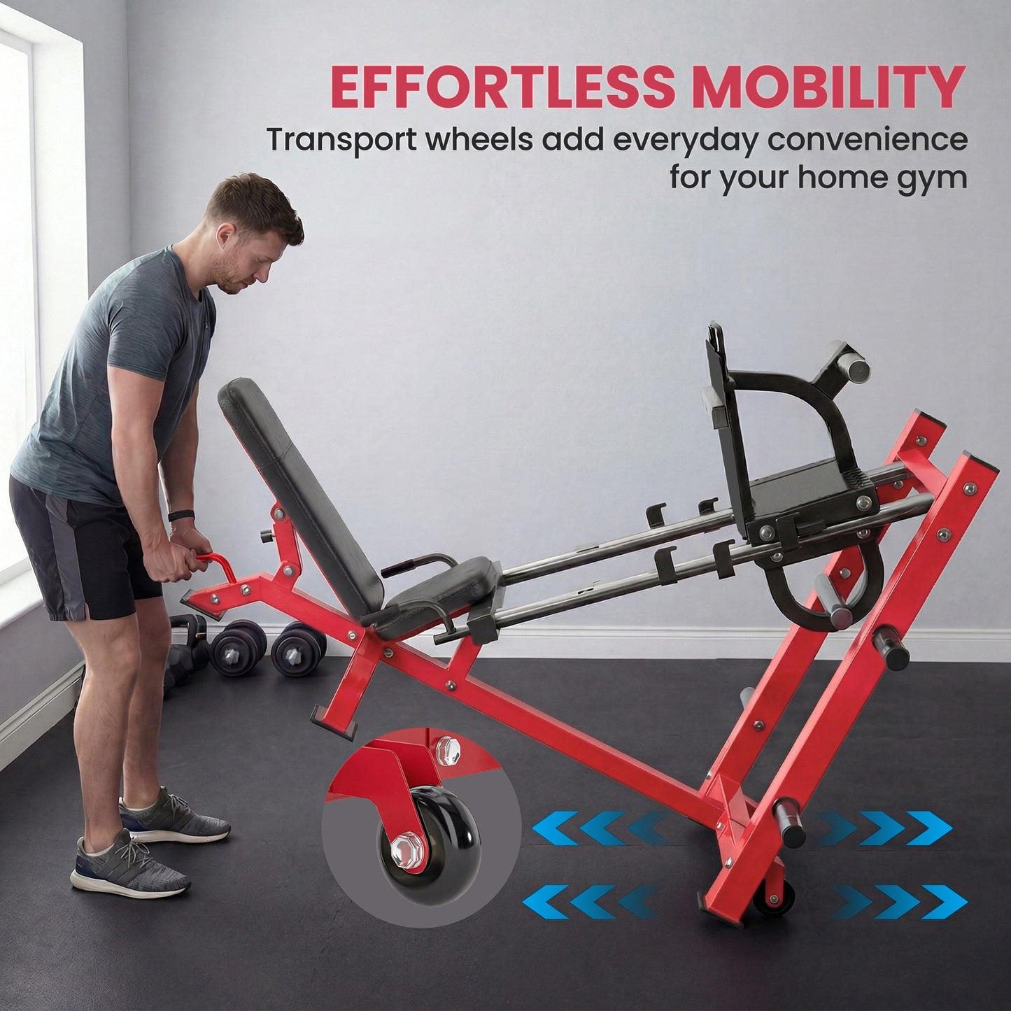 SPORTNOW Leg Press Machine with Wheels and Calf Block, Adjustable Squat Machine for Home Gym, 455KG Capacity