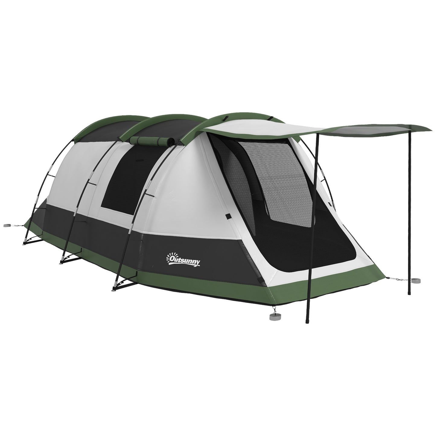 Outsunny 2 Man Camping Tent, with Two Rooms and Porch - Green