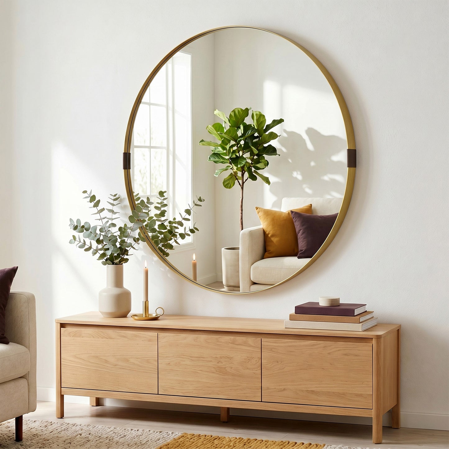 HOMCOM Round Wall Mirror 61 cm, Wall Mounted Bathroom Mirror with Tempered Safety Glass and Aluminium Alloy Frame, Gold Tone