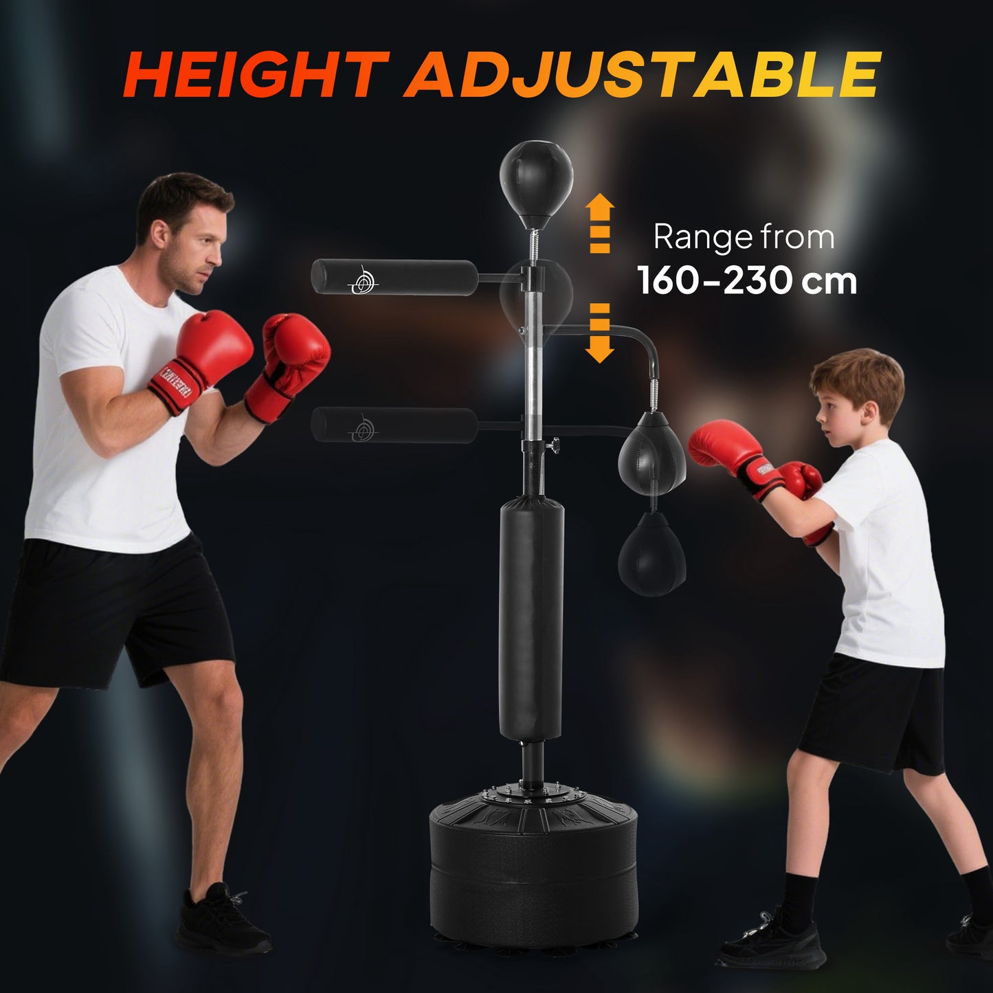 HOMCOM 4-in-1 Boxing Punching Bag, Freestanding with 2 Speed Bals, 360Â° Reflex Bar, 160-230cm Adjustable Height, Black