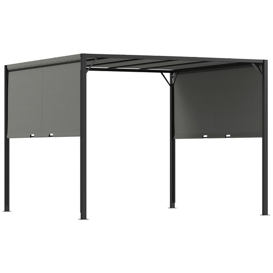 Outsunny 3 X 3 Meters Pergola with Sliding Roof, Garden Gazebo with Adjustable Sun Shade Canopy and Steel Frame, Charcoal Grey