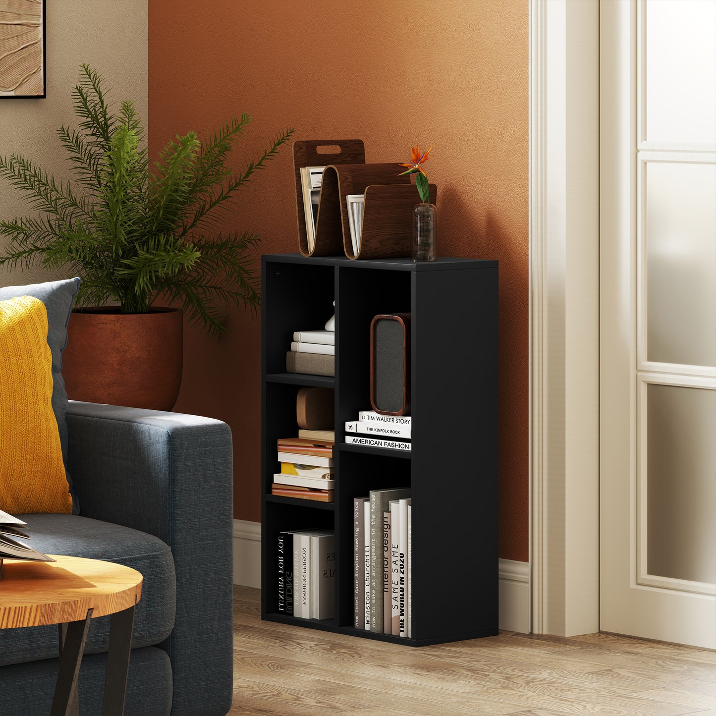 HOMCOM 2-Tier Bookshelf with 5 Compartments - Black