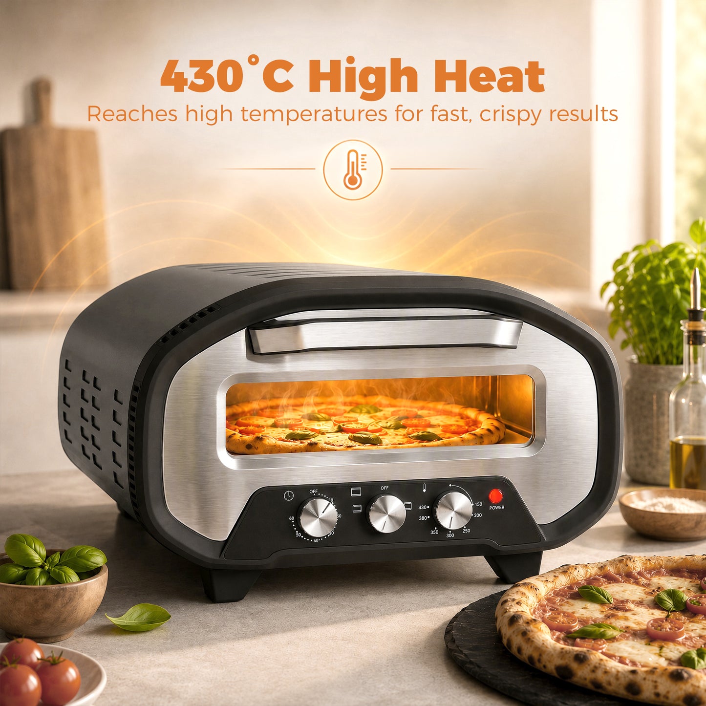 HOMCOM Electric Pizza Oven, Pizza Maker with 3 Knob Control and Ceramic Stone, Viewing Window, 2200W