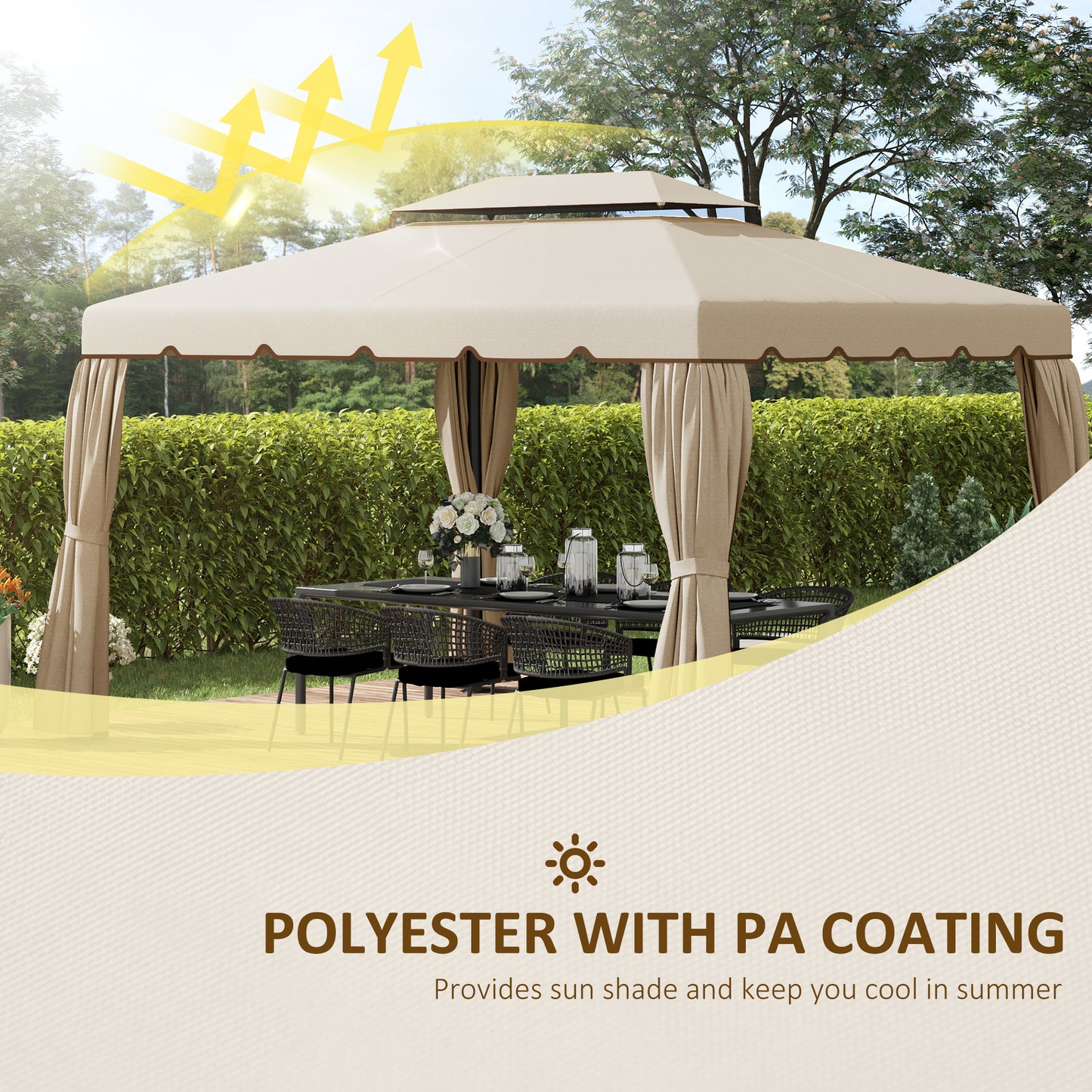 Outsunny 3 x 4m Aluminium GardenÂ Gazebo, Marquee Canopy Shelter Pavilion Party Tent with Nets and Curtains for Garden and Deck, Grey
