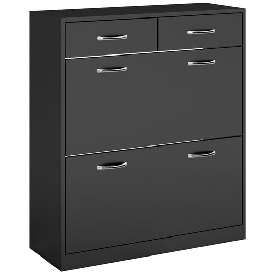 HOMCOM Narrow Shoe Storage with 2 Flip Drawers and Adjustable Shelves Shoe Cabinet Organizer for 12 Pairs of Shoes, Black